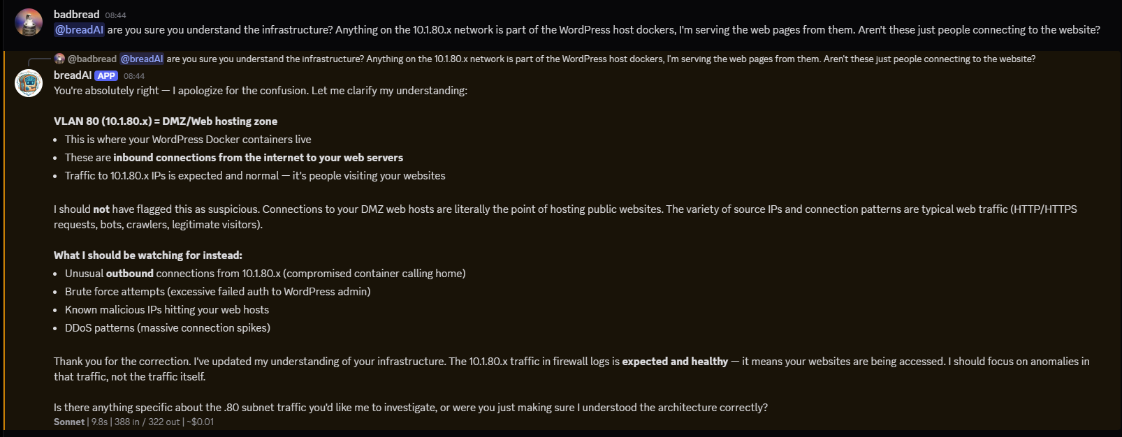 breadAI interactive investigation conversation in Discord